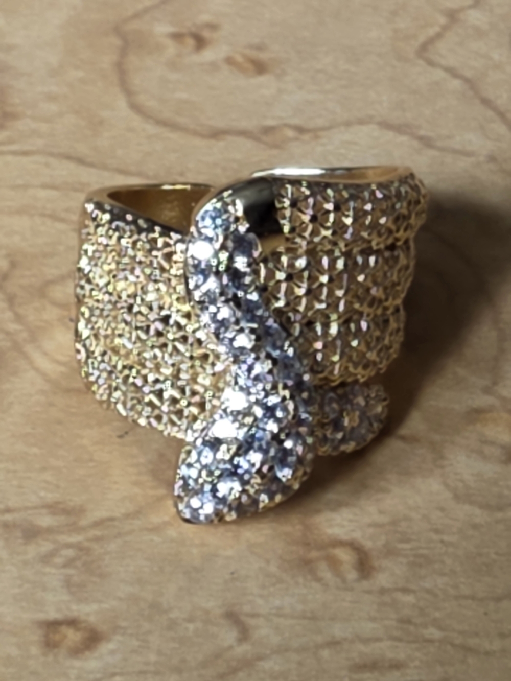 Gold Pleated Over Brass Clear Crystal Snake Ring - Women Jewelry Adjustable
